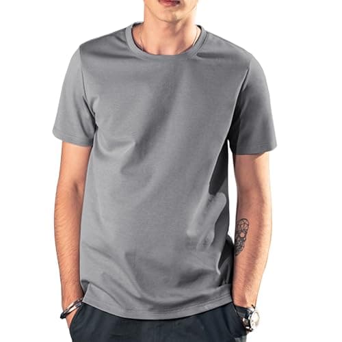 ZVX Ice Silk Shirts for Men Short Sleeve Casual T-Shirt Men's Basic Tee Summer Quick Drying T-Shirt Grey