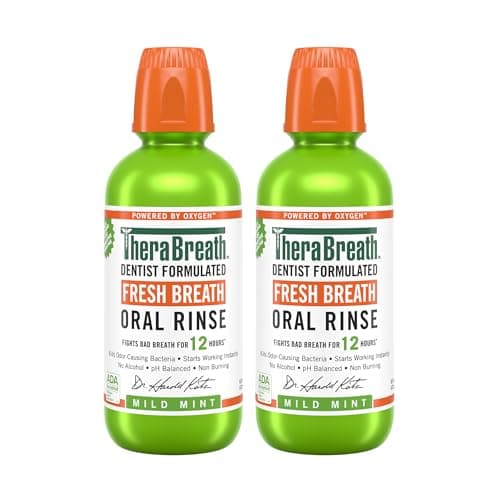 TheraBreath Fresh Breath Mouthwash, Mild Mint Flavor, Alcohol-Free, 16 Fl Oz (2-Pack)