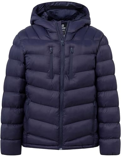 wantdo Men's Insulated Outerwear Thicken Puffer Coat Hooded Puffer Jacket (Blue, X-Large)