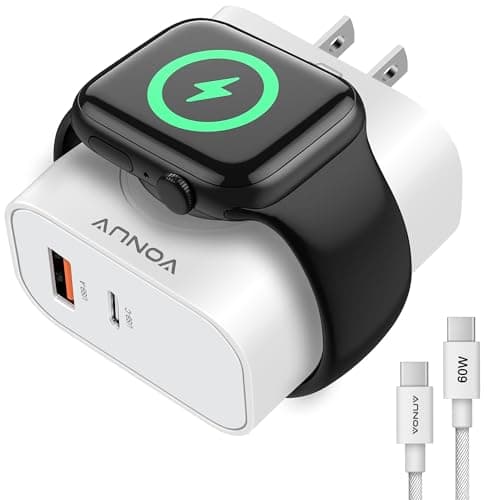3-in-1 Adapter for Apple Watch, 20W USB C Fast Charging Block with Dual Ports & Magnetic Wireless Adapter, Portable Travel Wall Plug for iWatch Ultra/SE/11/10/9/8/7, iPhone 17/16/15/14, AirPods