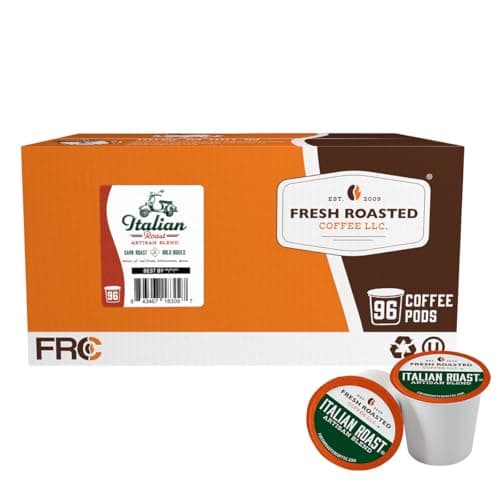 Fresh Roasted Coffee, Italian Roast, Dark, 96 Pods for K Cup Brewers
