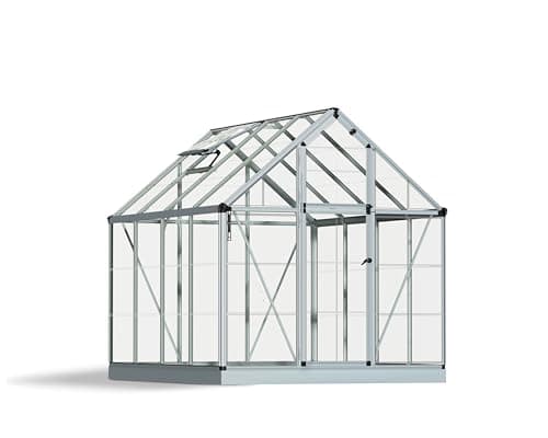 Palram - Canopia Snap & Grow 6 Ft. x 8 Ft. Greenhouse Kit Hobby DIY Walk in Green House Heavy Duty Polycarbonate, Aluminium Frame, with Lockable Door and Vent for Outdoors, Garden, Backyard in Silver