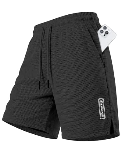 CANGHPGIN Men's Basketball Shorts 9" Mesh Quick Dry Lightweight Athletic Gym Workout Shorts with Zipper Pockets Drawstring Black