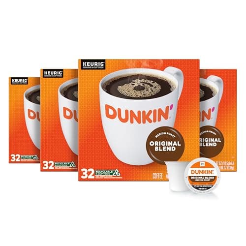Dunkin’ Original Blend Medium Roast Coffee, Keurig K-Cup Pods, 32 Count Boxes (Pack of 4)