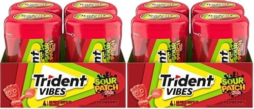 Trident Vibes SOUR PATCH KIDS Redberry Sugar-Free Chewing Gum, 4-40 Piece Bottles (160 Total Pieces),(Pack of 8)