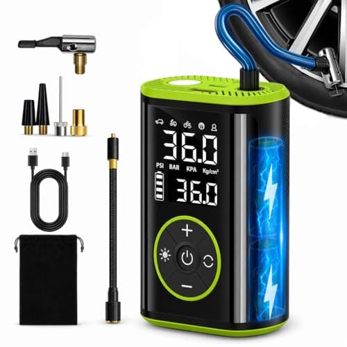 Roadvo [10000mAh] Tire Inflator Portable Air Compressor - 150PSI 3X Faster Electric Cordless Air Pump for Car Tires, Bike Pump with Presta & Schrader Valves, Digital Gauge, LED Light, Auto Shut-Off