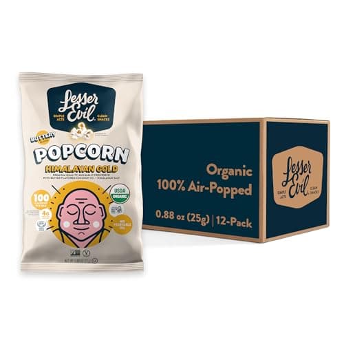 LesserEvil Himalayan Gold Salt Organic Popcorn, Premium Quality, Minimally Processed, No Vegetable Oil, 0.88 oz (Pack of 12)