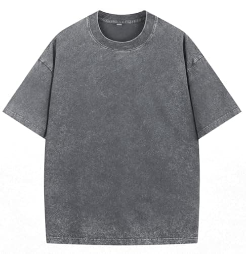 NITAGUT Men's Oversized Cotton T-Shirts Vintage Unisex Short Sleeves Loose Streetwear Casual Wash Solid Basic Tops Tee, Gray, Large