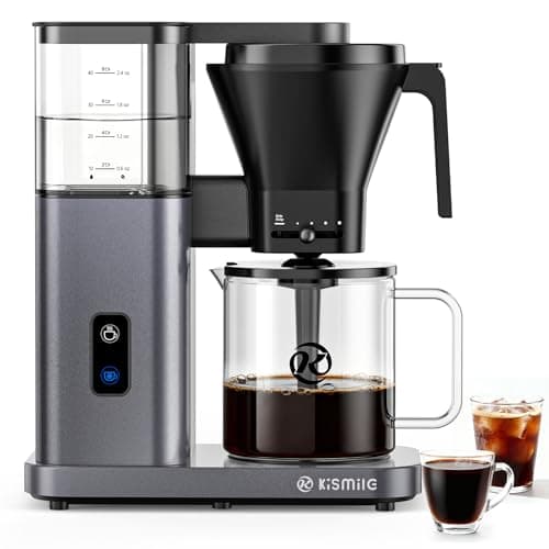 Kismile 8 Cup Drip Coffee Maker Machine, Pour Over Coffee Brew with 3s Instant Heat 197-205℉, Removable Water Tank, Adjustable Flow Control, Deep Cold Brew & Keep Warm 40 Min (starrygray)