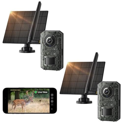 FBYEG Trail Camera 2 Pack, 2k HD Live Cellular Trail Cameras, Built-in Sim Card,Game Camera Solar Powered, PIR Motion Activated 0.1s Trigger Time, IP66 Waterproof, with Night Vision