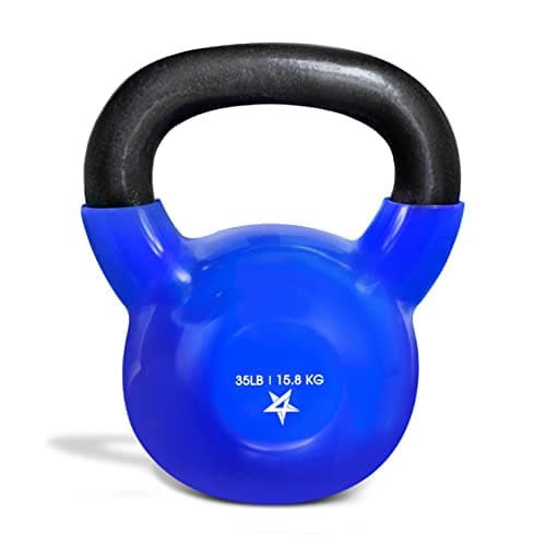 Yes4All 35 lb Kettlebell Weight Vinyl Coated Cast Iron for Dumbbell Weights Exercises, Gym, Fitness, Full Body Workout Equipment Push up, Grip and Strength Training, Blue