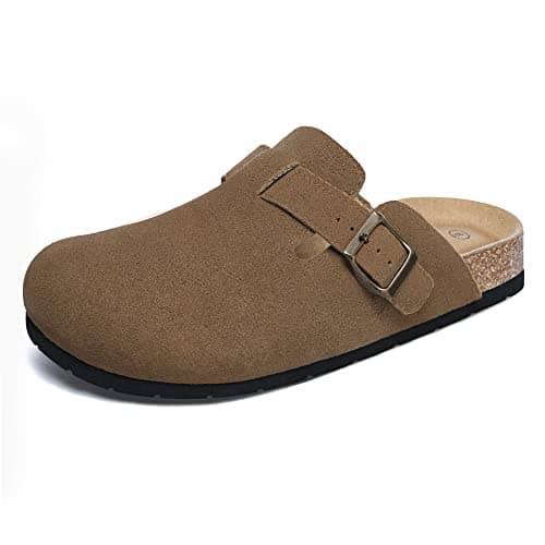 Xiakolaka Women's Suede Clogs Adjustable Buckle Slip on Footbed Home Brown Clog Slippers for Comfort Casual Daily Wear Size 7