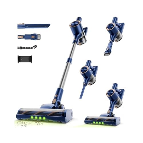 Shieal Cordless Stick Vacuum Cleaner - Rechargeable,40Kpa Powerful Suction Vacuum for Home,45Mins Runtime,Detachable Battery,Anti-Tangle, 8 in 1 Lightweight Vacuum for Pet Hair Carpet Hardwood, Blue