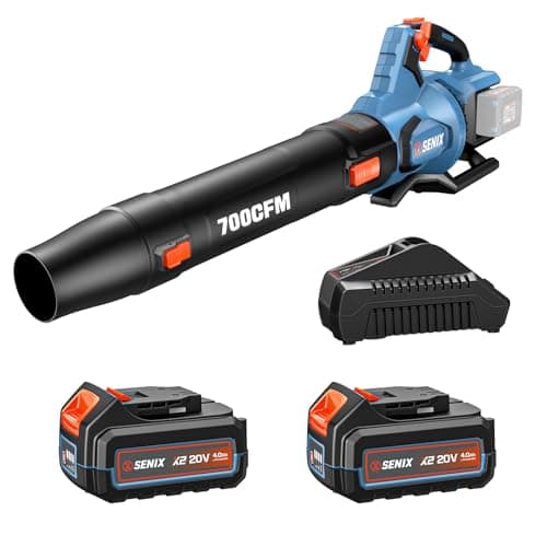 SENIX Leaf Blower Cordless, 40V Max Electric Leaf Blowers, Brushless, Handheld, Up to 700 CFM and 145 MPH, 2 Speed Mode, Cruise Control, Includes 2 x 4.0Ah Battery and Charger (BLAX2-M2)