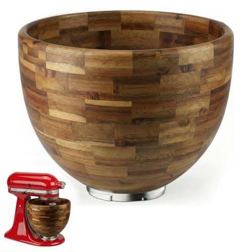 5 Qt Solid Wood Mixing Bowl Compatible with KitchenAid Tilt-Head Stand Mixer, Handcrafted Natural Wooden Bowl for 4.5-5 Qt K45SS KSM75 KSM150, Ideal for Bread Dough & Salads (Light Brown)
