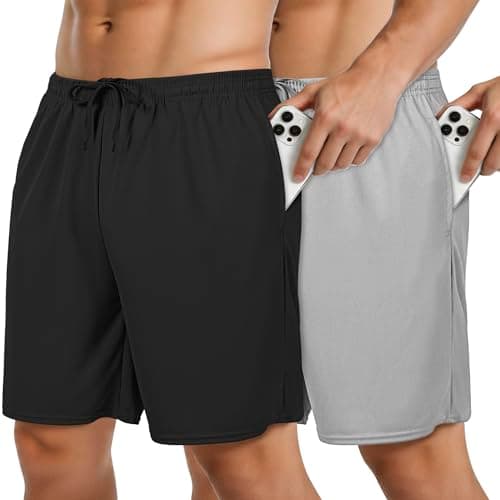 EMPTYPOP Mens Athletic Basketball Shorts Mesh Casual Elastic Waist Drawstring Quick Dry Workout Shorts with Pockets 2-Pack