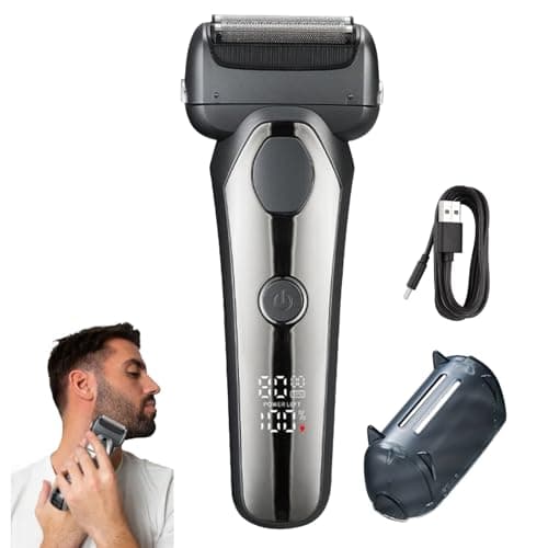 Electric Razor for Men,Wet/Dry Foil Shaver with Pop-Up Beard Trimmer, 3 Flexible Blades, USB Rechargeable, Silver