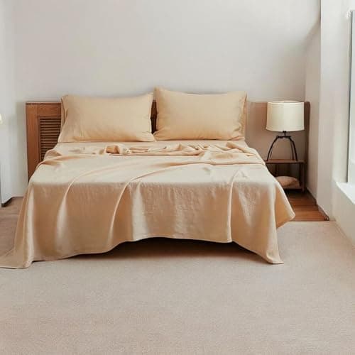 Danville Home 4 Piece Sheets Set - Elegant, Upscale and Super Soft with 16" Deep Pockets, Premium and Easy Care Bed Sheets, 100% Linen (Linen Khaki, Full)
