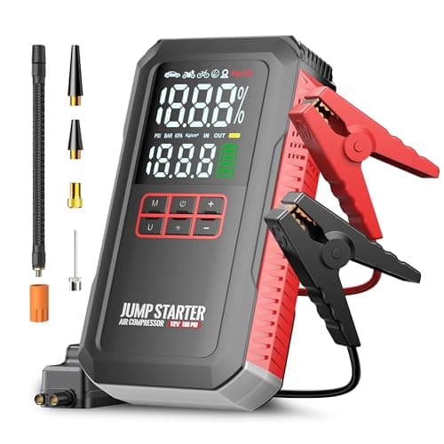 5000A Car Battery Jump Starter with Air Compressor 160PSI, Portable Battery Jumper Starter 7.0L Gas/6.0L Diesel, Jumper Box for Car Battery, Jumper Cables, Power Bank & Light