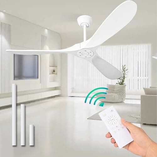 72 Inch Large Ceiling Fan No Light with Remote,Indoor/Outdoor White Modern Ceiling Fan for Patios,Living Room,3 Blade Wood,6 Speed Noiceless Reversible DC Motor,High CFM,Low Profile Flush Mount Fan