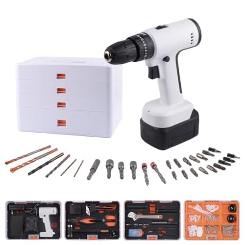 JIGONGSUN Tool Set for Home with 24V Power Cordless Drill Hand Repair Tool Box Set,589 Piece 4 Floors Chest with Drawers, power combo kits Gifts for New Homeowners Suitable for Work,Home,Diy