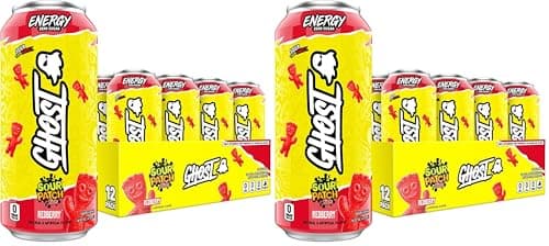 GHOST Energy Drink,Sour Patch Kids Redberry,16oz - Energy & Focus & No Artificial Colors - 200mg of Natural Caffeine,L-Carnitine-& Taurine - Gluten-Free-& Vegan,(Pack of 24)