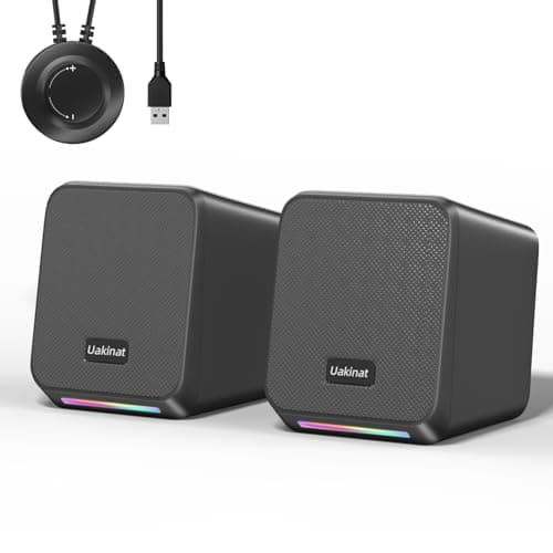 Uakinat Computer Speakers,with 7 Colorful RGB Lights, Headphone Jack, Enhanced Bass and Volume Control, PC Speakers USB Powered Gaming Speakers for Laptop Monitor PC Tablet Phone