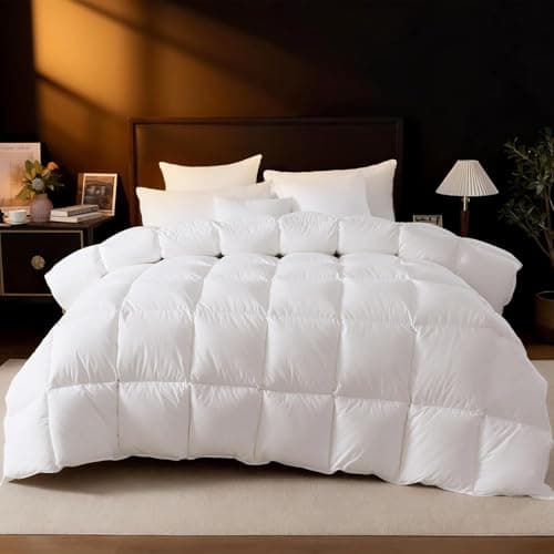 DROVAN King Size Goose Feather Down Fiber Comforter - 100% Cotton Duvet Insert with 8 Corner Loops - Luxurious All-Season Hotel Collection, 106x90 Inch