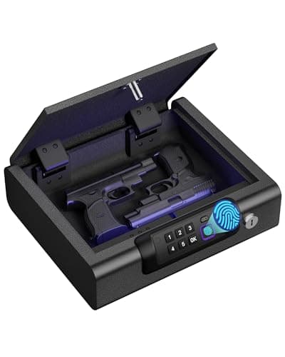 BILLCONCH Gun Safes Biometric Gun Safe Portable Pistol Safes Electronic Lock Box Key Access with LED Light Silent Mode Bedside Gun Safe for Pistols, Gun Lock Box for Nightstand