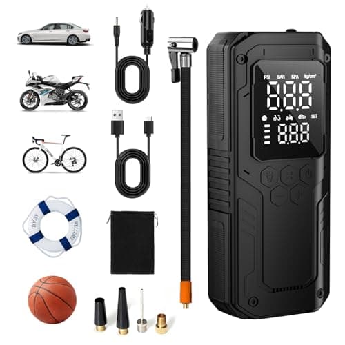 Tire Inflator Portable Air Compressor, Automobile Air Pump-150PSI Tire Pump& 12V Portable Air Pump with LED Light, Digital Tire Pressure Gauge for Car,Motorcycle,Bike,Ball,Car Accessories