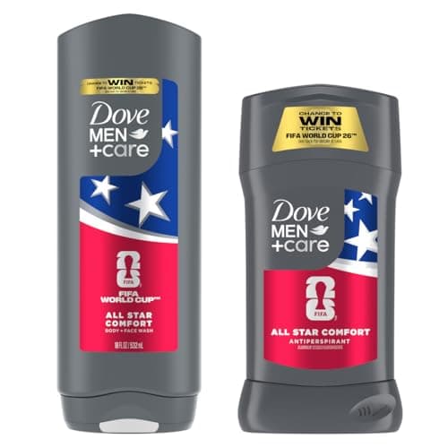 DOVE MEN + CARE - Limited Edition FIFA Regimen Body Wash & Deodorant Pack All Star Comfort 2 Count For Men Neutralizes Odor & Hydrates and Cleanses Skin 18 Fl Oz