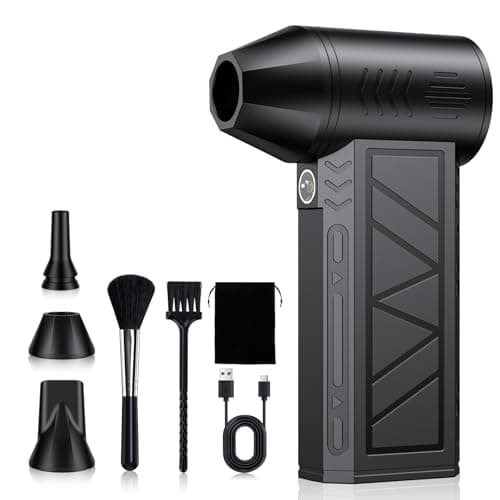 Electric Air Duster, High-Speed Cordless Air Blower with 3 Magnetic Nozzles, 130000RPM Motor, 4 Speeds & LED Light, 5000mAh Rechargeable Battery for Computer, Keyboard, Camera, Car, Home