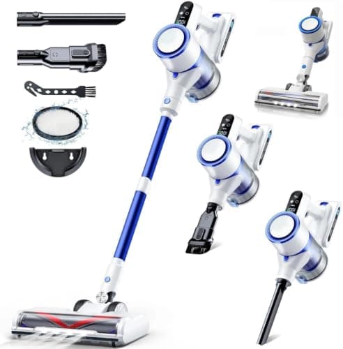 Cordless Vacuum Cleaner, 550W 45Kpa Vacuum Cleaners 45Mins Lightweight Stick Vac Cordless Anti-Tangle Brush, LED Display, Wall Mount Charging, Rechargeable Battery for Carpet, Pet Hair, Hardwood Floor