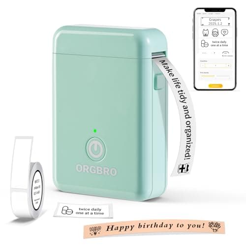 ORGBRO Label Maker Machine with Tape, Portable Bluetooth Label Printer for Home Office Organization, Support Pre-Cut & Continuous Labels, Inkless Thermal Small Labeler for School Kitchen, X1-Green