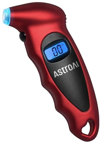 AstroAI Digital Tire Pressure Gauge 0-150PSI Calibrated to ANSI B40.7 +/-1PSI, Accurate in 0.1 Increments, Tire Repair Tools 4 Pressure Measurements for Car Truck with Backlight LCD, Red