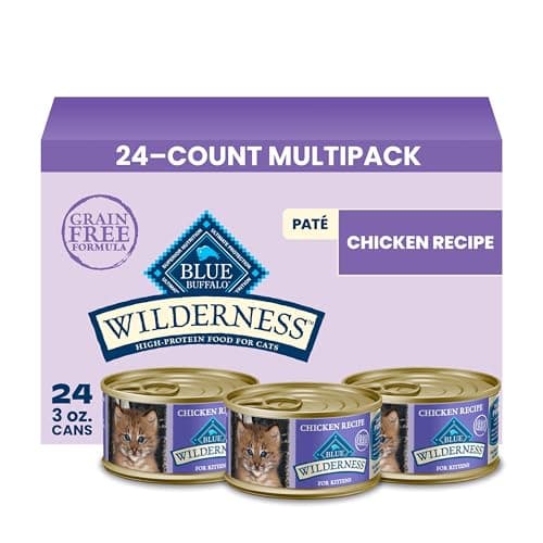 Blue Buffalo Wilderness Kitten Grain-Free Chicken Paté Wet Cat Food with DHA, High-Protein & Made with Natural Ingredients, Supports Healthy Growth & Development, 3-oz. Cans (24 Count)