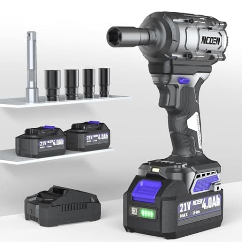 NCOEN 850Nm Cordless Impact Wrench 1/2 Inch Compatible with Makita 18V Battery, High Torque 628Ft/lbs, Variable Speed with 2x4.0 Ah Lithium Battery, Charger and Socket Set for Car Home Repair