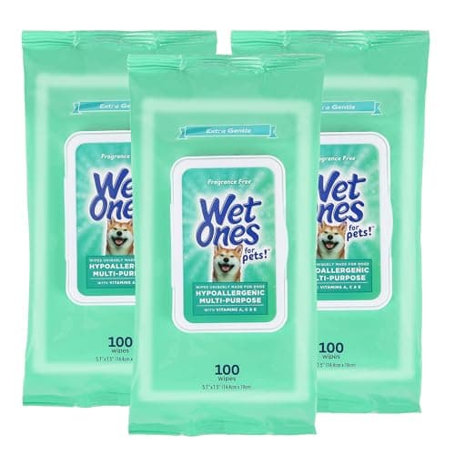 Wet Ones Multi Purpose Pets Wipes, 300 Count, Fragrance Free, Dog Wipes with Vitamins A C and E, Wet Lock Seal