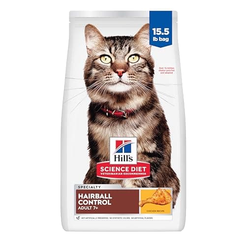 Hill's Science Diet Adult 7+ Hairball Control Dry Cat Food, Chicken, 15.5 lb. Bag