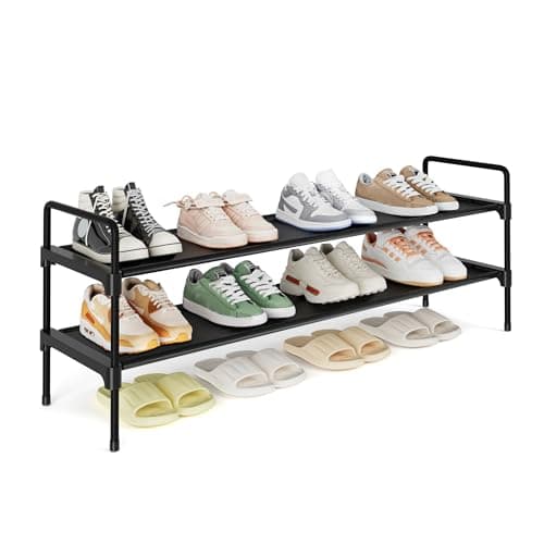Kitsure Shoe Rack - 2-Tier Long Shoe Organizer with Handles & Non-Slip Feet, Rust-Resistant Metal Shoe Rack for Closet, Entryway, Bedroom, Living Room, 36.1" Wide - 2 Tiers, Black