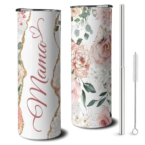 owbgsdh 20 oz Mama Skinny Tumblers with Lid and Straw, Stainless Steel Vacuum Insulated Travel Coffee Mug Cup Water Bottle, Mom Birthday Gifts for Mother