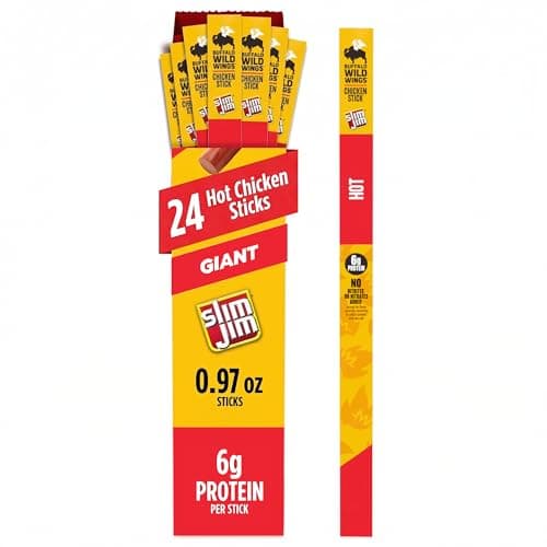 Slim Jim Giant Chicken Sticks, Buffalo Wild Wings Hot, 6g Protein per Stick, Easter Basket Stuffer for Men, 0.97 oz. (24 Count)