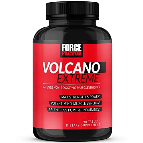 Force Factor Volcano Extreme Pre Workout Nitric Oxide Booster Supplement for Men with Creatine, L-Citrulline,and Huperzine A for Better Muscle Pumps, Strength, Focus, Workout Performance, 90 Tablets
