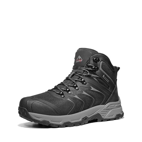 NORTIV 8 Men's Waterproof PRO Hiking Boots Outdoor Lightweight Non-Slip Arch Support Trekking Camping Ankle Boots Armadillo 3.0,Size 12,Black/Grey,NMUMHB2508
