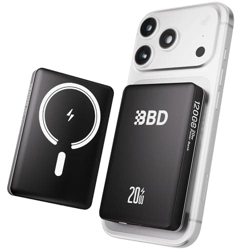 BBD Magsafe Portable Charger,12000mAh Wireless Power Bank with USB-C Cable,Magnetic Power Bank Fast Charging PD 20W,Travel essential Slim Magsafe Battery Pack for iphone 17/16/15/14/13/12 Series 1Pack