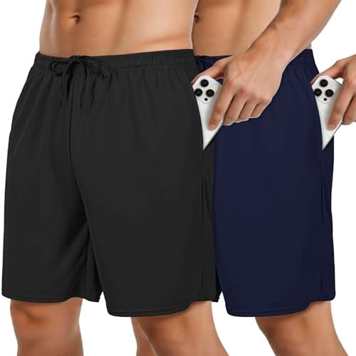 EMPTYPOP Mens Athletic Basketball Shorts Mesh Casual Elastic Waist Drawstring Quick Dry Workout Shorts with Pockets 2-Pack