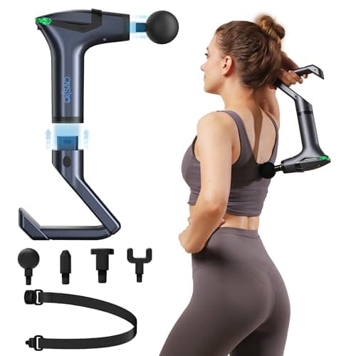 3-in-1 Percussion Massage Gun with Extension Handle, Detachable Muscle Massage Gun Deep Tissue for Back, Neck, Shoulder, Thigh Pain Relief, Portable&Quiet for Travel Gym Office-12 Speeds & 4 Heads