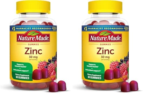 Nature Made Zinc Supplements 30 mg Per Serving, Dietary Supplement for Immune Health and Antioxidant Support, 60 Zinc Gummies, 30 Day Supply, (Pack of 2)