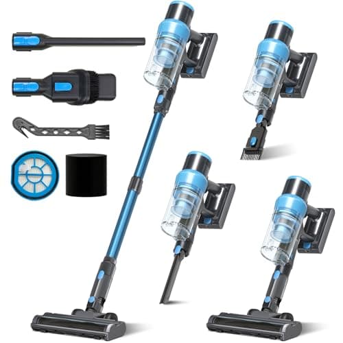 Cordless Stick Vacuum Cleaner: 45kPa Powerful Suction & 60Min Runtime, Self-Standing with Green Light & Anti-Tangle Brush, Rechargeable Lightweight Vacuum for Home Pet Hair on Carpets and Hard Floors