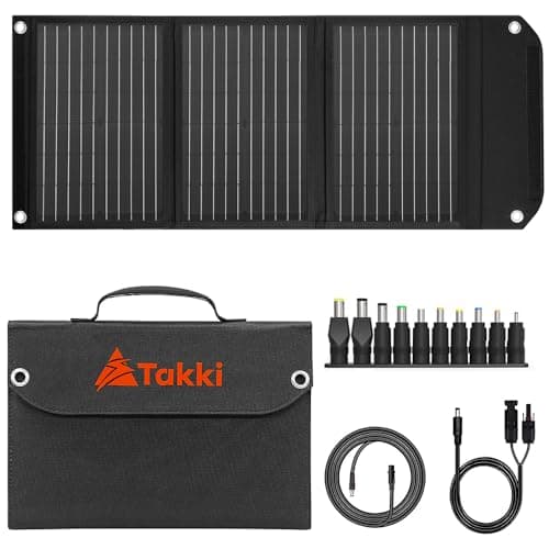 Takki 30W Solar Panel, Foldable Solar Panel Battery Charger Kit with USB DC Type-C Ports for Phones Laptop Portable Power Station Generator Camping Tent Home Off-Grid RV Outdoor, 10 Connectors